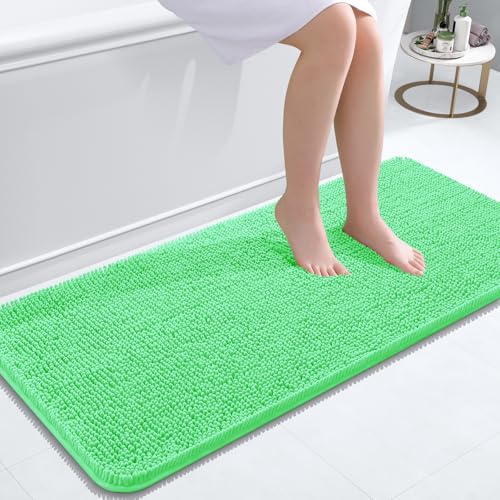 Image of OLANLY Bathroom Runner Rugs 47x20, Soft Absorbent Chenille Bath Rugs, Rubber Backing Quick Dry, Machine Washable Long Bath Mats for Bathroom Floor, Tub and Shower, Home Decor Accessories, Mint Green