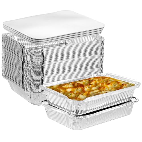 LDXDRU 50 Stück Aluschalen mit Deckel, Alu Grillschalen Einweg, 23x17x5cm Alu Grillschale Tropfschalen, Grillschalen Aluminium Einwegschalen mit Deckel für Kochen, Backen, Grillen, Einfrieren
