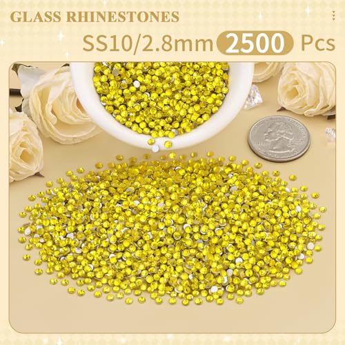 Image of 2500PCS SS10 /2.8mm Crystal Glass Rhinestones for Bedazzling (Lemon Yellow) | Flatback Rhinestones for Crafting DIY Nail Art Makeup Decoration, Gems Diomand Charms for Tumbler Shoes Clothing Mug