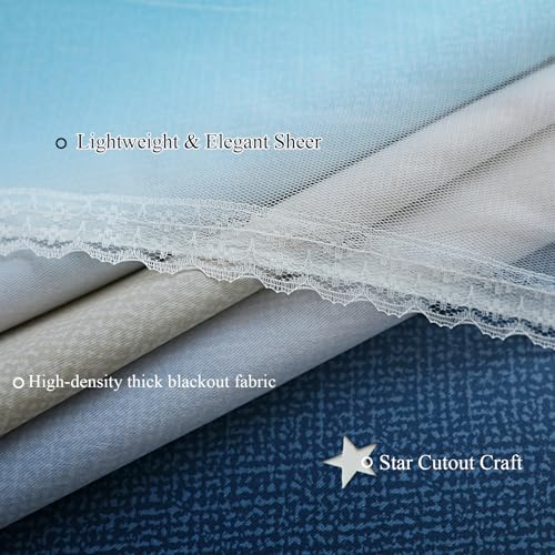 Image of indistar Dreamy Star Cutout Blackout Curtains with White Sheer,Double Layer Curtains for Girls Bedroom, Hollow Out Drapes for Nursery (2 Panel,52Wx72L,Pastel Blue)