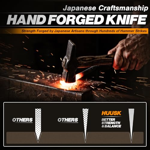 Image of Huusk Meat Cleaver Knife Japanese Kitchen Knife 6.4 Inch, Hand Forged Butcher Knife for Meat Cutting, Vegetable Chopping Knife High Carbon Steel Damascus Pattern Chef Knife Cooking Gift Idea