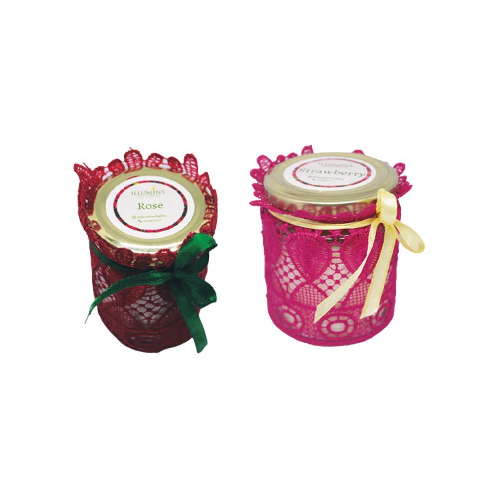 Illumine Strawberry & Rose Scented Soy Organic Wax Candle 35 Hours Burn Time for Home Decor (Set of 2, Large)