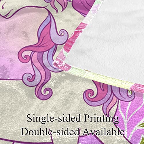 Couverture polaire licorne et fleur violette douce pour lit ou canapé de chambre