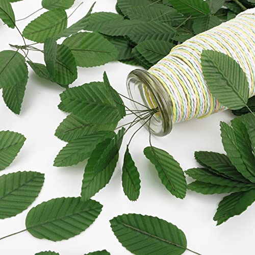 MWOOT 200 Stück Basteln Kunst Blätter, Künstlich Einzeln Blatt, Gefälschte Blätter für DIY Blumenarrangements Hochzeit Dekorationen, 10CM Grüne Blätter mit Stick