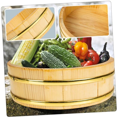 INOOMP 製木製寿司桶 丸型大口開き ご飯混ぜやすい 食品収納バケツ 寿司 刺身 焼肉対応 レストラン 家 アウトドア用