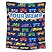 Personalized Train Blanket for Babies, Boys, Girls - Soft, Fluffy - 30x40 Inches Lap Size Blanket for Couch, Sofa, Office - Dark Blue Cool Comfort Throws Gifts with Name