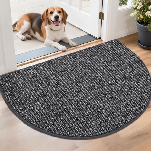 BEQHAUSE Dirt Trapper Door Mat 26" x 40" Half Circle Non-Slip Washable Doormats Entrance Rugs Absorbent Welcome Low Profile Floor Mats for Front Back Door and Entryway, Charcoal Charcoal 2'2