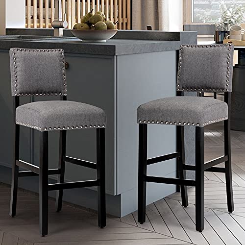 Gotminsi Gray Fabric 29 Inches Bar Stools With Nailhead Trim For Kitchen Dining Room,Set Of 4 #TOP5
