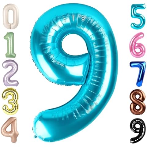 Number Balloons 40 Inch Light Blue 9 Balloon, Foil Mylar Balloons Decorations for 9 Birthday Party, Engagement, Wedding, Anniversary Cover