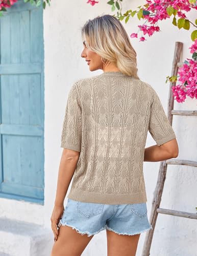 Image of Yekaty Womens 2026 Short Sleeve Crochet Summer Cardigan Cropped Button Sweater Lightweight Shrug for Dress