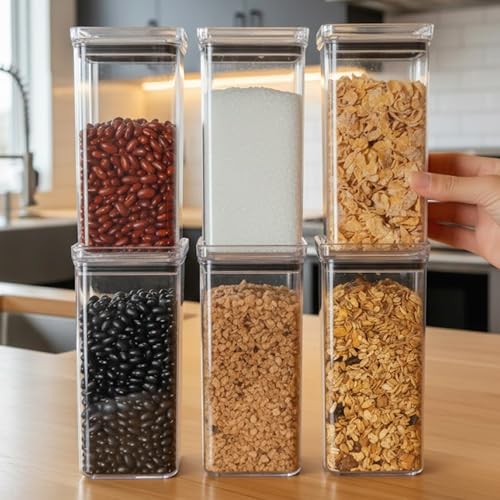 Kit Potes Herméticos Lumini 700ml Paramount | Potes Plásticos Para Armazenamento De Alimentos, Organização De Cozinha, Geladeiras E Armários, Tampa Com Vedação, Empilháveis Em Acrílico 6 e 12 un (6)