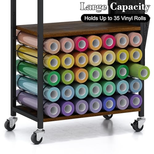 Image of Craft Organizers and Storage Cart: Craft Room Cart for Organizing Cutting Accessories and Machine, Vinyl Roll Storage and Organization Holder, Heat Press Stand Table with Wheels