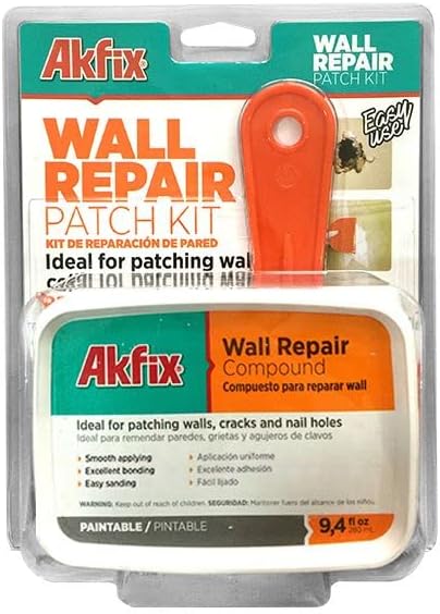 Akfix Kit de reparación de parches para paneles de yeso, kit de reparación de pared Spackle con parche, papel de lija y masilla, relleno de agujeros