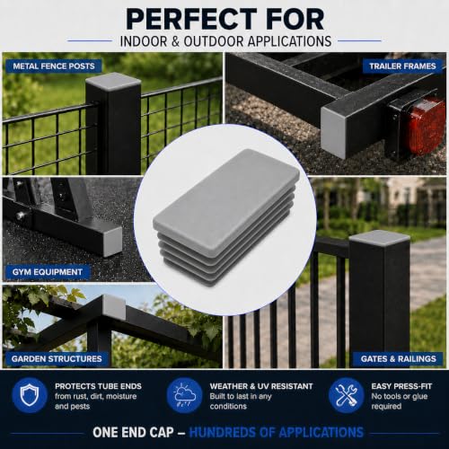 Image of (Pack of 40) Rectangular Plastic Plugs 25 /64 inch x 1-3 /16 inch (10 x 30 mm), Matt Tube Inserts, Fence Post Caps, Window Gray RAL 7040