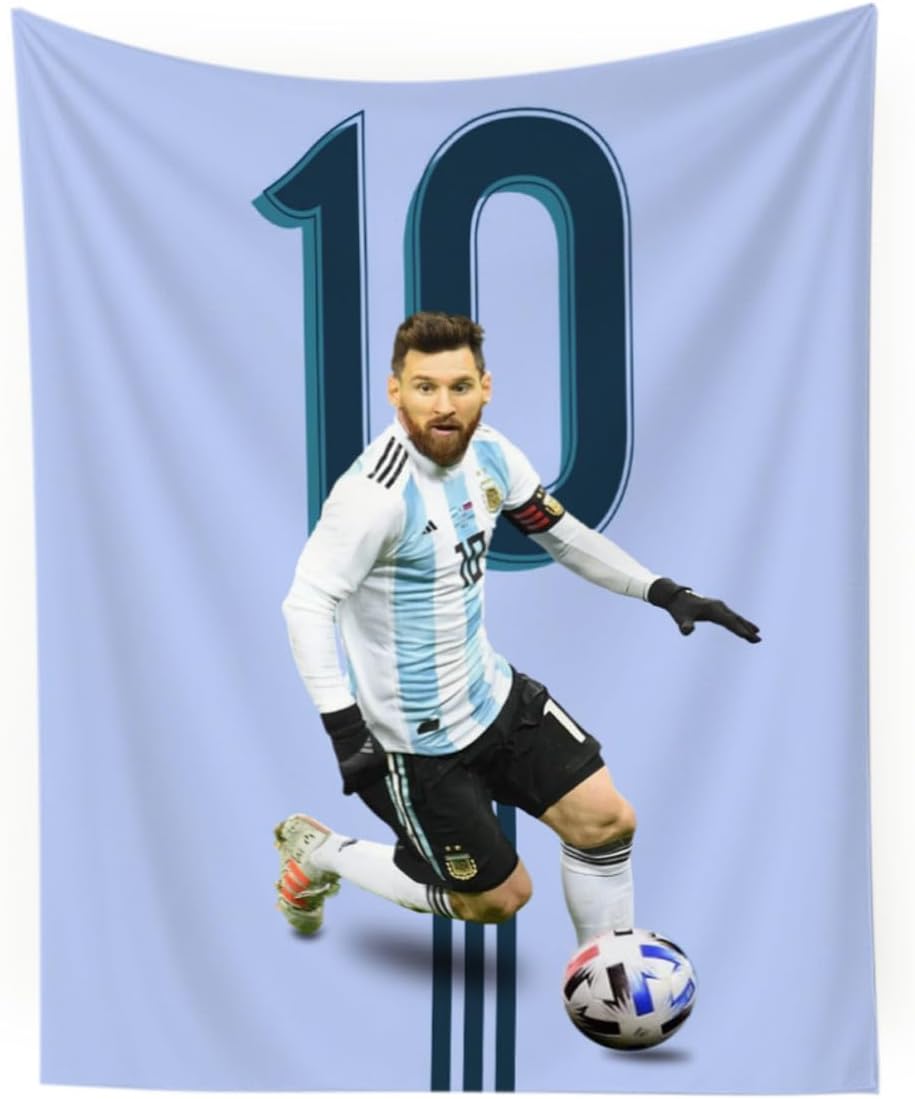 NASKY Lionel Messi World Cup Soccer Superstar Wall Tapestry: HD Fade-Resistant Polyester with 4 Corner Grommets - Hanging Poster for Boys’ Bedroom & Fan Decor, 35.4 x 47.2 Inches (Blue)