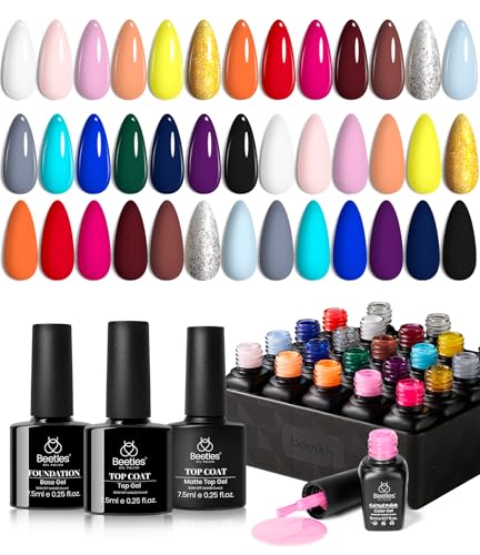 Beetles 20 Pcs Gel Nail Polish Kit - Soak Off LED Lamp Gel Polish Set Black White Glitter Nail Gel...