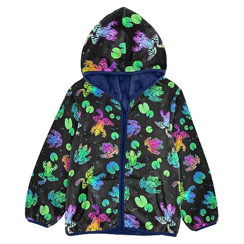 Colorful Frogs Boys Fleece Hoody Jacket Zip Up Coat Warm Fall Winter Plush Jacket Long Sleeve Outerwear