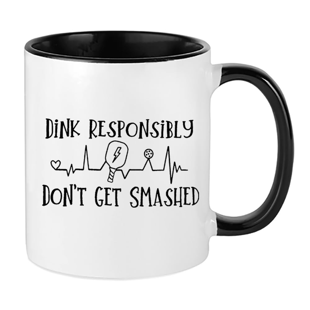Giftme Pickleball Mug, Dink Responsibly Don't Get Smashed, Women's Pickleball, Inside Coloured Mug, Ceramic Coffee, Tea Mug. (Black)