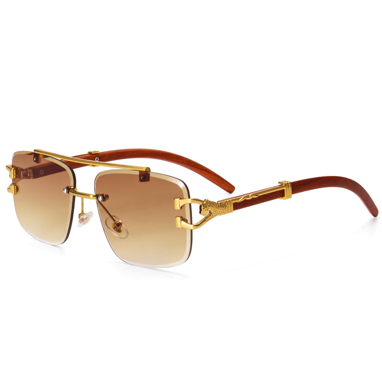 DollgerRimless Rectangle Sunglasses for Women Men Fashion Hip hop Frameless  Designer Shades Wooden Y2K Square Glasses