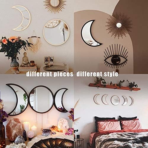 Funnytoy Scandinavian Natural Decor Acrylic Moonphase Mirrors Interior Design Wooden Moon Phase Mirror Bohemian Wall Decoration for Room,Not actual mirrors(Wooden Color)