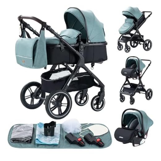 YAZOCO Carrito Bebe Doblar Carrito Bebe 3 en 1 Accesorios de Automóviles Seguros Carro de Bebe 3 Piezas (Verde)