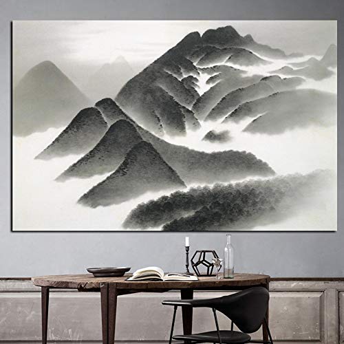 Toile peinture abstraite montagne calligraphie chinoise traditionnelle