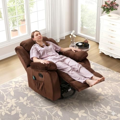 Image of Amazon Brand - Solimo Stark | Single Seater Sofa Recliner | Rocking, Revolving and Recline Manual Recliner (Velvet Brown) | 1 Year Warranty