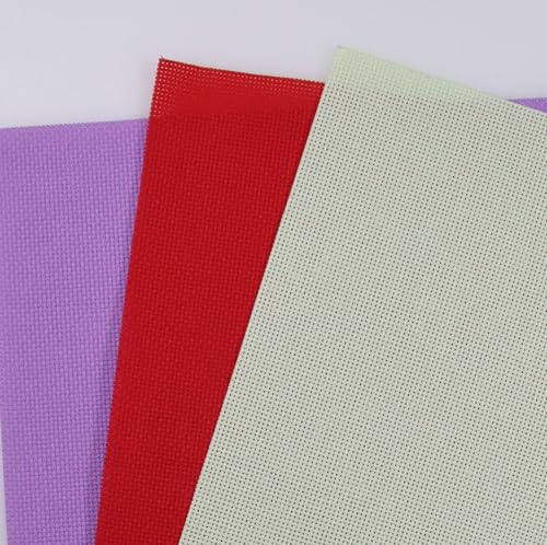 Image of KCS 3 pc of 15 inch x 18 inch(38cmx45cm) Counted Cross Stitch Cotton Aida Cloth Needlework Rolled Fabric Box,18CT,Light Green+Lavender+Red