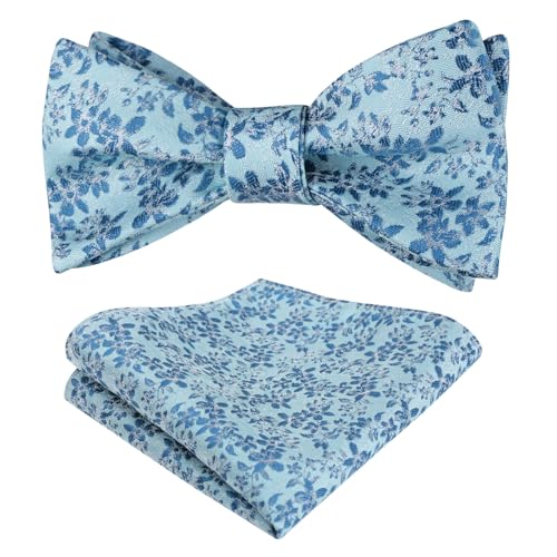 Image of Alizeal Mens 2pcs Floral Pattern Bow Tie Set | Self-tied Pocket Square Colorful Perfect for Weddings Proms Business