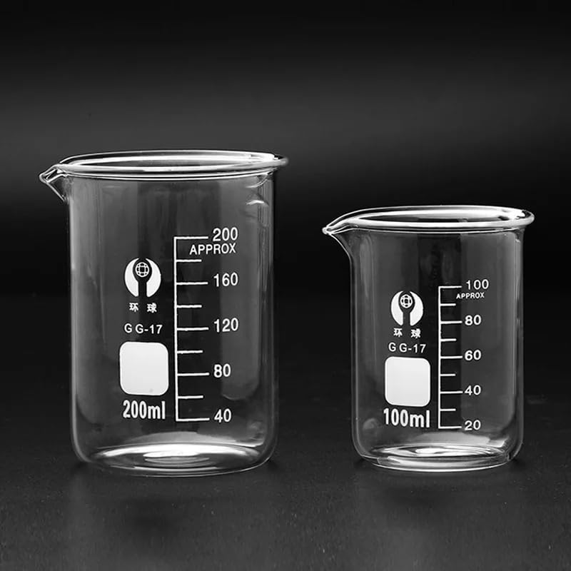 1 set di becher in vetro borosilicato a forma bassa, for laboratorio chimico, con pareti spesse, resistenti al calore, con scala graduata(Set E (3pcs))