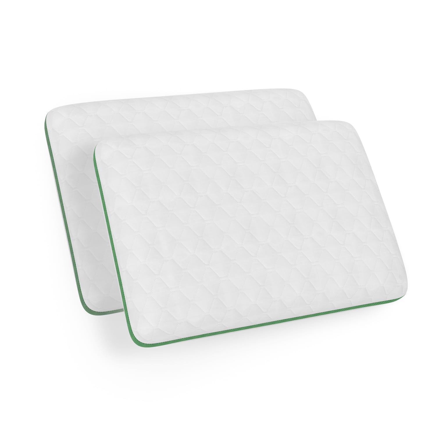 HOME STILL Air Soft Quilted Pillow 2-Pack, 50x70x13 cm - Green Stripe, Breathable Microfibre and Air Mesh Climatic Band, Hotel-Style Comfort, Supportive, Machine Washable and Dryer Friendly