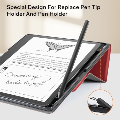 Image of CoBak Case for Tablet Reader - All New PU Leather Cover with Auto Sleep Wake Feature for Tablet Reader 10.2 inch 2022 & 2024 Released with Pen Holder (not Compatible with Remarkable), Lychee Red