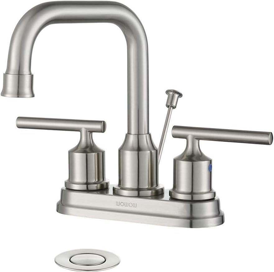 WOWOW 2 Handle Bathroom Faucet 4 Inch Centerset Bathroom Sink Faucets and 8 inch Centerset Bridge Kitchen Faucet with Brass Side Sprayer 2 Handles 4 Holes Antique Classic Heritage Deck-Mount Kitchen S
