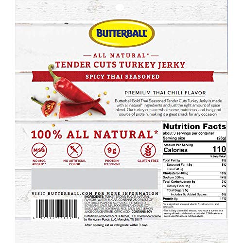 Butterball Spicy Thai Seasoned Turkey Jerky 2.85 Ounce Pack (3 count) - Thumbnail 2