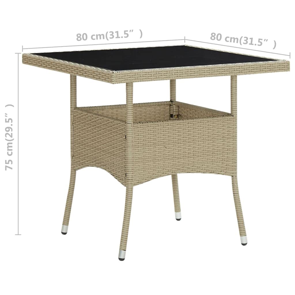 vidaXL Mesa de Comedor de Jardín Cocina Centro Consola Muebles Salón Sala de Estar Hogar Casa Interior Exterior Patio Ratán Sintético y Vidrio Beige