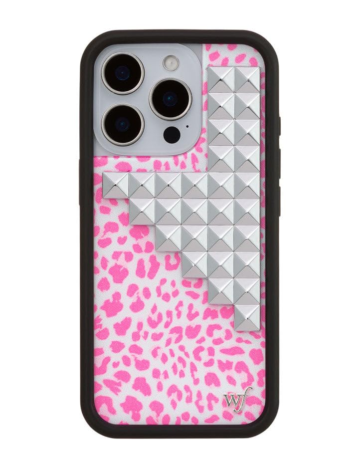 Image of Wildflower Cases - iPhone 16 Pro Compatible - Pink Meow Studded Silver | Impact-Certified 6.5 ft Drop Protection Case, Raised Protective Bumper, Cute Aesthetic Design, Women-Owned Small Business
