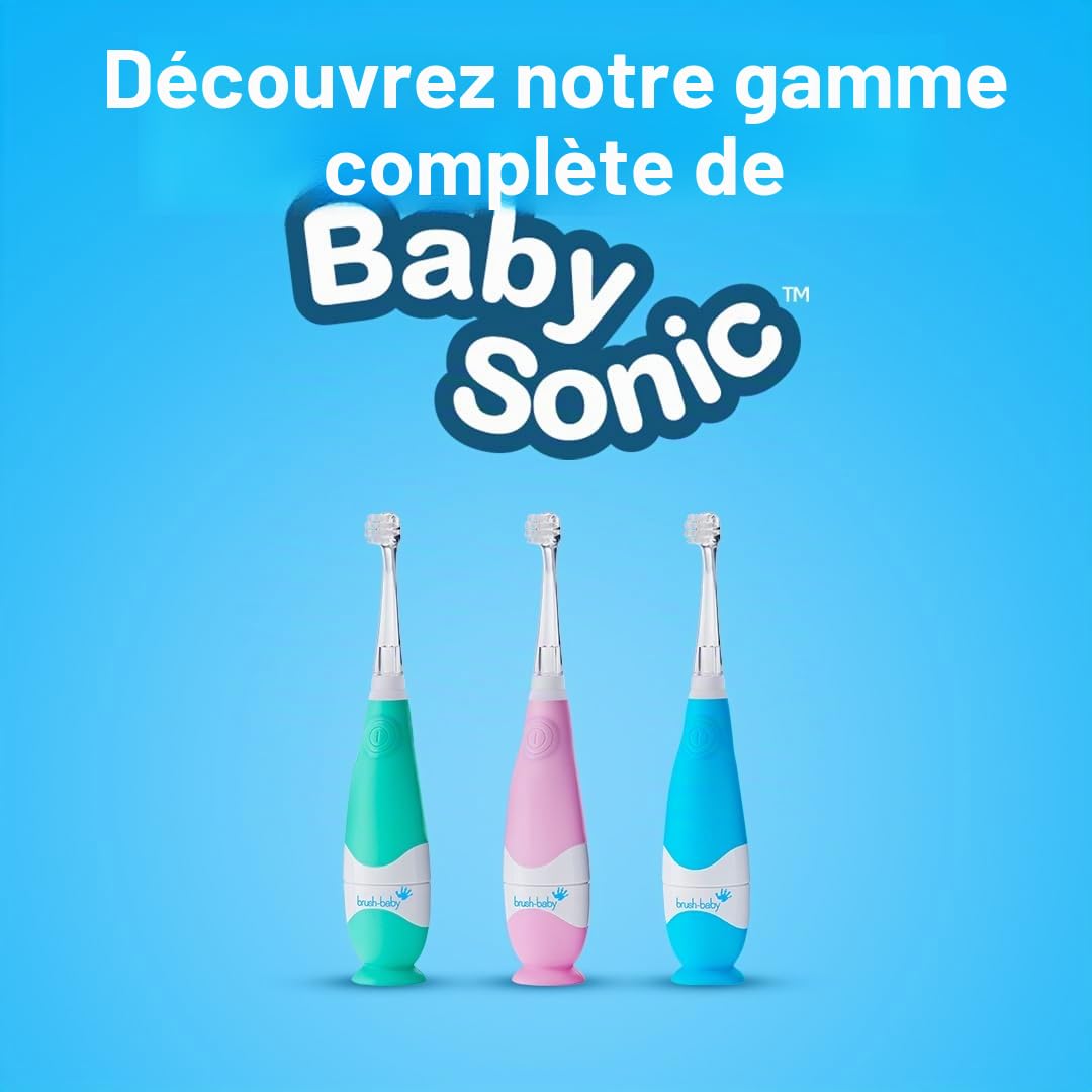 Brush-Baby BabySonic Brosse à dents électrique Teal, 0 à 36 mois - Douce, vibrante doucement pour les gencives sensibles et les premières dents - Avec lumière LED - Têtes de brosse pour bébés et