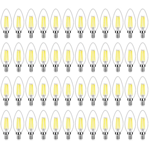 Image of Yochoice 48-Pack Dimmable E12 LED Bulbs 40Watt Equivalent, 5000K Daylight White, 450Lumens, 4W B11 Vintage Chandelier Light Bulbs, Filament Clear Glass Candle Lamp for Ceiling Fan Home Decor