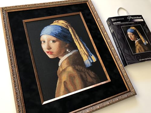 Image of RIOLIS - Girl with a Pearl Earring After J. Vermeer 100 /063, Cross Stitch Kits 11 inchx15,Cross Stitch Kits for Beginners & Advanced, Crossstitching Kit Adult, Embroidery Counted Stitching Kit