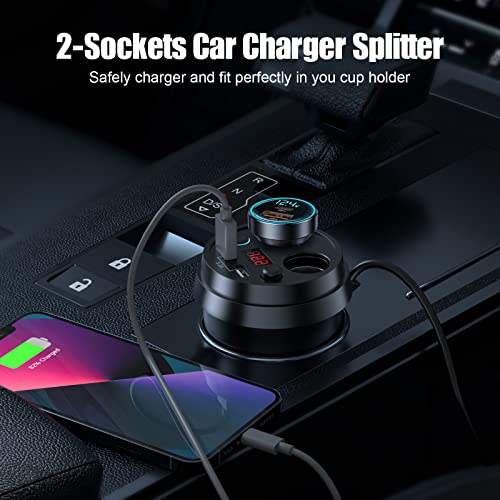 Car Cigarette Lighter Splitter Adapter 2-Socket Cigarette Lighter Adapter Led Voltage Display Dual Qc3.0 And 100W Pd Usb C Car Charger Splitter For Gps/Dash Cam/Laptop/Ipad/Iphone Series #TOP1