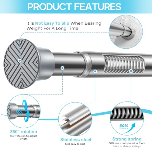 Image of Spring Tension Curtain Rod 18-36 inch, Adjustable Expandable Tension Curtain Rod No Drilling, Tension rods for Window Doorway Kitchen Curtain, Silver