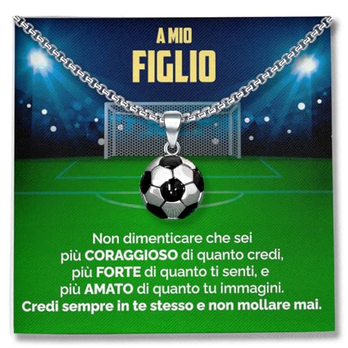 SOFIA FERRER Cadeau enfant 7, 8, 9, 10, 11 ans pour homme, collier garçon acier, cadeaux garçon 12 ans, pendentif football enfant, cadeau enfant homme, Noël, fils, petit-fils, Medio, Acier inoxydable,