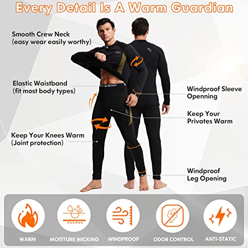 Thermal Underwear For Men, Long Johns For Men, Winter Hunting Gear Fleece Lined Warm Base Layer Outdoor Indoor Wear A-Black #TOP6