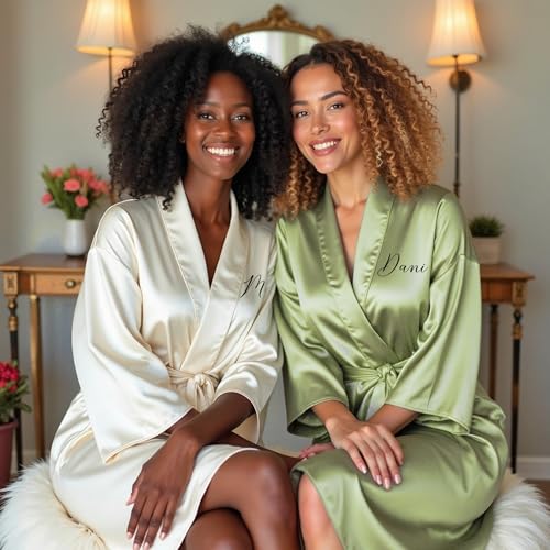 Custom Women Satin Robes with Slippers, Gift Set for Her, Personalized Bride and Bridesmaid Gift Bundle3