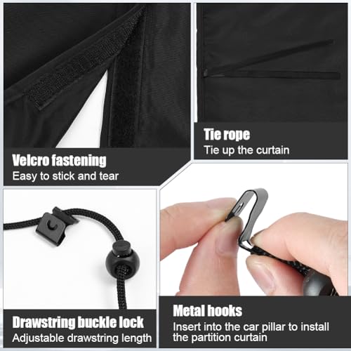 Alaoo Auto-Trennvorhang, 180 x 90 cm, Abnehmbarer Sonnenschutz, Sichtschutz für Nutzfahrzeuge und leichte Personenkraftwagen, Verdunkelungsvorhang mit Haken, perfekt für Camping und Nickerchen