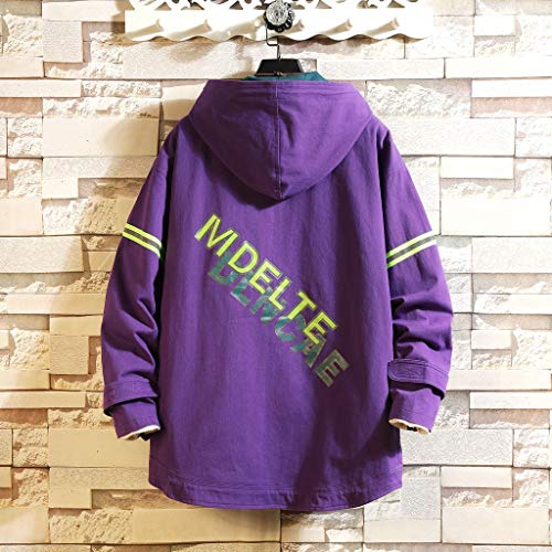 Veste à capuche homme fermeture Éclair violette au motif patchwork unique - 3