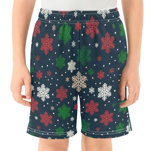 Colorful Snowflakes Athletic Shorts with Zipper Pockets, Youth Boys Athletic Running Shorts for Summer2