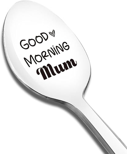 Cuchara grabada con texto en inglés "Good Morning Mum Spoon", regalo divertido para mamá, madre, helado, té, café, cereales, el mejor regalo de