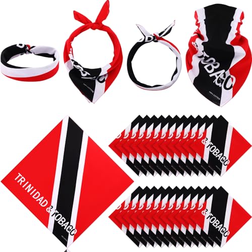 Jeyiour Lot de 24 bandanas drapeau de la Trinité-et-Tobago pour homme et femme - Bandanas en coton Trinité-et-Tobago, Rouge, noir, blanc., about 21.7 x 22 inches/ 55 x 56 cm