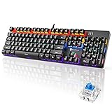 Mechanical Gaming Keyboard, LED Backlit Wired Computer Keyboard with Blue Switches, Compact PC Gaming Keyboard with 21 Lighting Modes, for Windows Laptop PC Mac (Rainbow Backlit, Black)